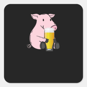 Bier mit Schwein Quadratischer Aufkleber