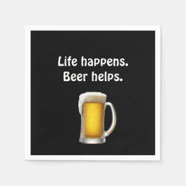 Bier mit Zitat auf schwarz Serviette