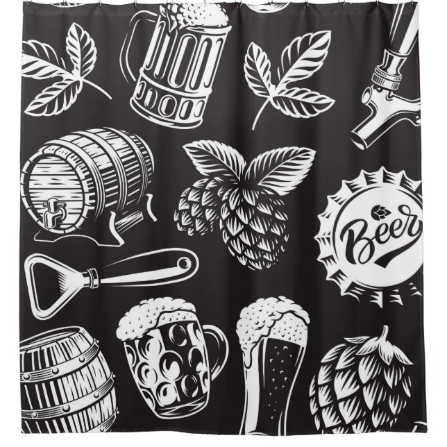 Bier nahtlos im Vintagen Stil, Backgro Duschvorhang (Vorderseite)