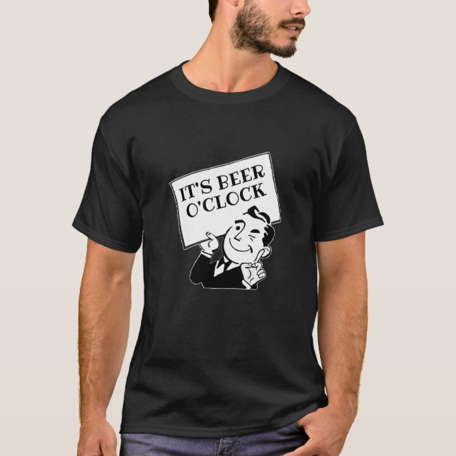 Bier O'clock Retro und Kunst lustig schwarz & weiß T-Shirt (Vorderseite)