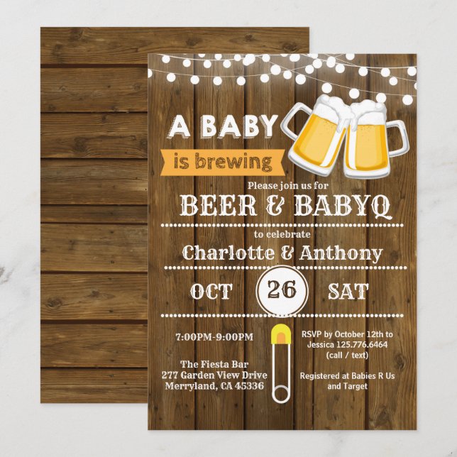 Bier Paare Babydusche Einladung geschlechtsneutral (Vorne/Hinten)