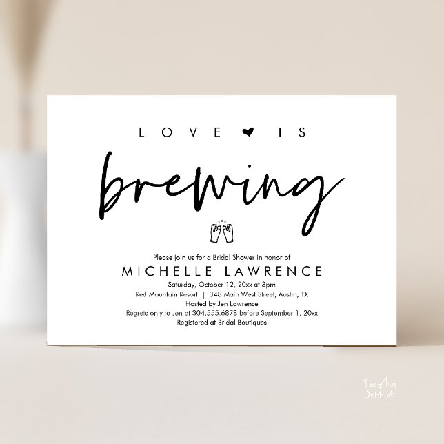 Bier Party Brautparty, Liebe braut Einladung (Beer Party Bridal Shower, Love is brewing Invitation card modern romance black white)