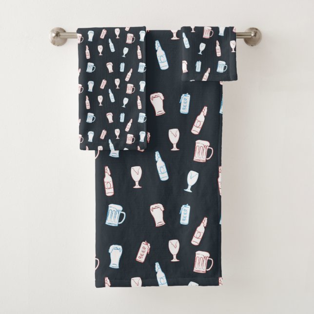 Bier Rustikale Handgezeichnete Whimsical Bier-Männ Badhandtuch Set (Insitu)