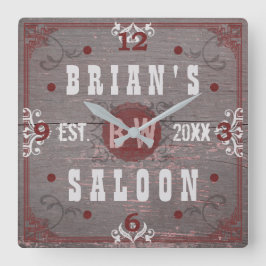 Bier Saloon Home Bar Rot Grau Personalisiert Quadratische Wanduhr