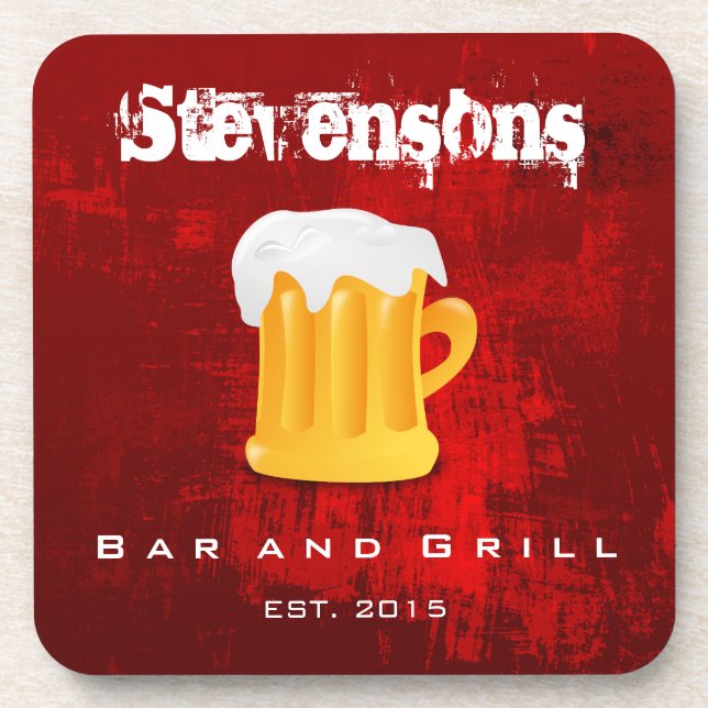 Bier-Tasse auf dunkelrotem Grunge Hintergrund Untersetzer (Vorderseite)