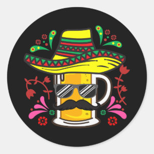 Bier Tasse Sombrero Mustache Cinco De Mayo Mexiko Runder Aufkleber