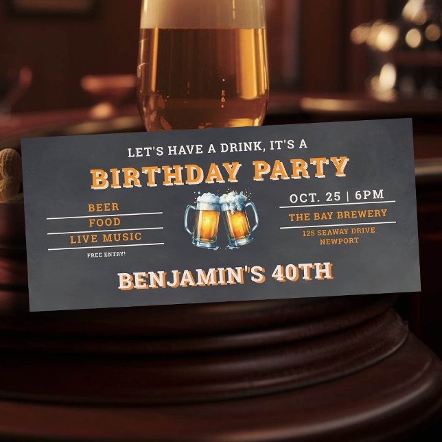 Bier Themed Brauerei Men's 40. Geburtstag Black (men's 40th birthday party invitation beer themed brewery backyard oktoberfest black)