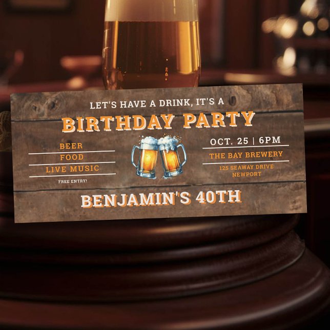 Bier Themed Brauerei Rustic Men's 40. Geburtstag (men's 40th birthday party invitation beer themed brewery backyard oktoberfest wood)