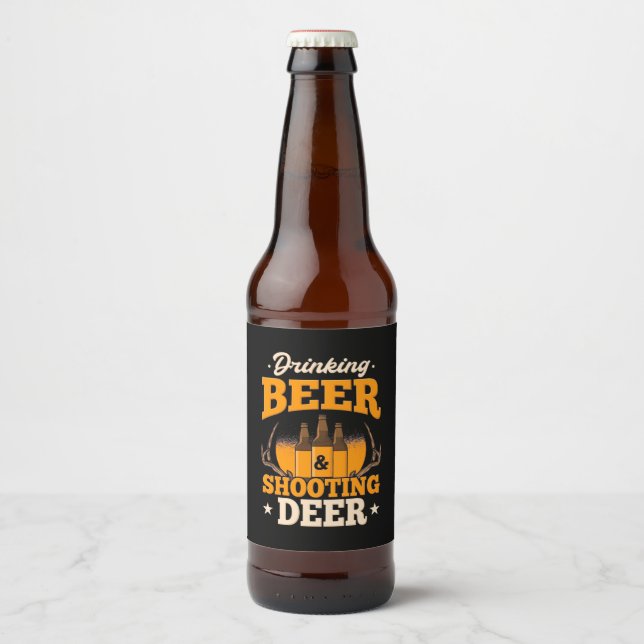 Bier trinken und Hirsch jagen Bierflaschenetikett (Vorderseite)