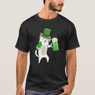 Bier trinkende Katze Shamrock Männer Frauen St. Pa T-Shirt