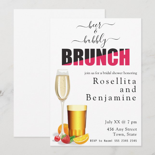 Bier und Bubbly Brunch Paare Dusche Einladung (Vorne/Hinten)