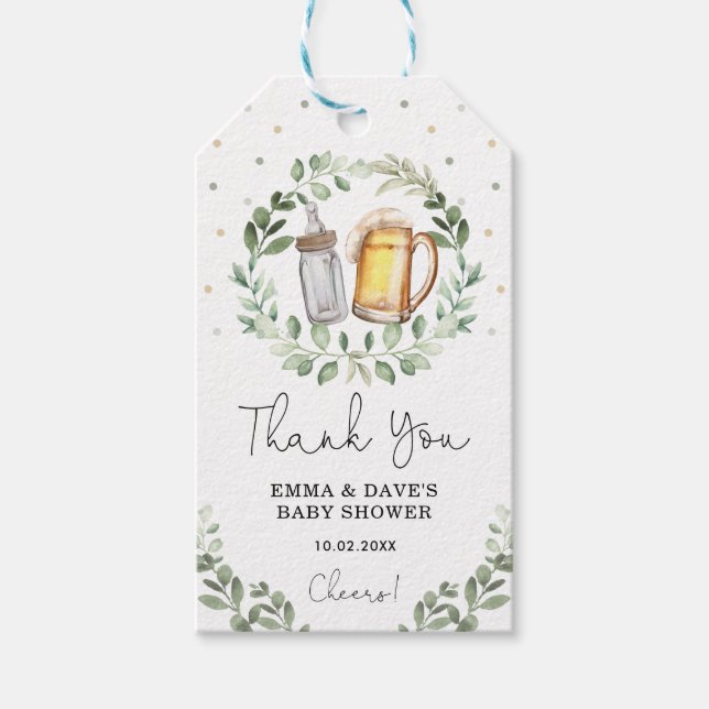 Bier und Cheers Greenery Brewery Baby Shower Geschenkanhänger (Vorderseite)