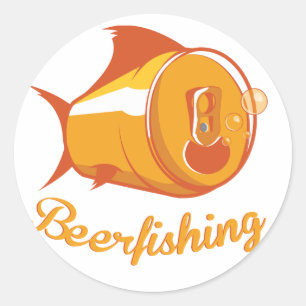 Bier und Fischen Runder Aufkleber