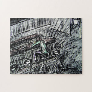 Bier und Leere Bar Holzkohle zeichnend