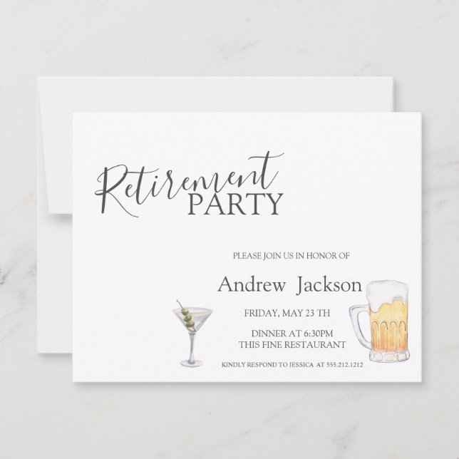 Bier- und Martini-Renten-Party Einladung (Vorderseite)