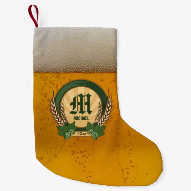 Bier und personalisiertes Monogramm-Logo Kleiner Weihnachtsstrumpf (Vorderseite)