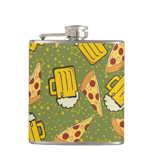 Bier und Pizza Muster Flachmann