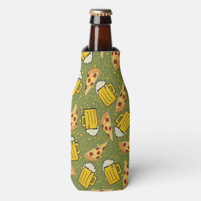 Bier und Pizza Muster Flaschenkühler (Flaschenvorderseite)