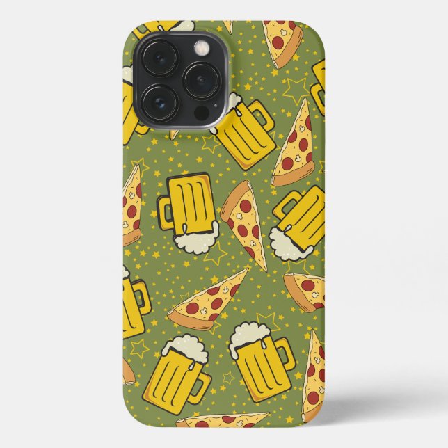 Bier und Pizza Muster iPhone 13 Pro Max Hülle (Rückseite)