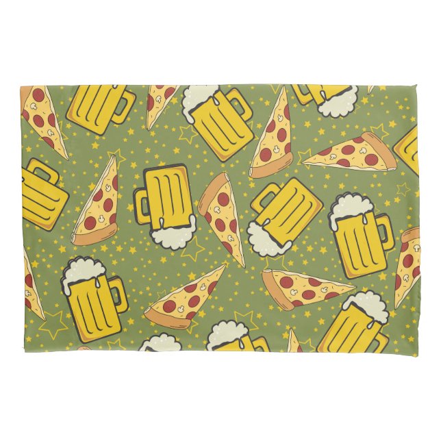 Bier und Pizza Muster Kissenbezug (Vorderseite)
