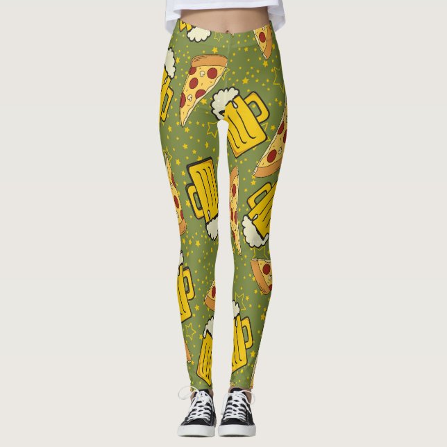 Bier und Pizza Muster Leggings (Vorderseite)