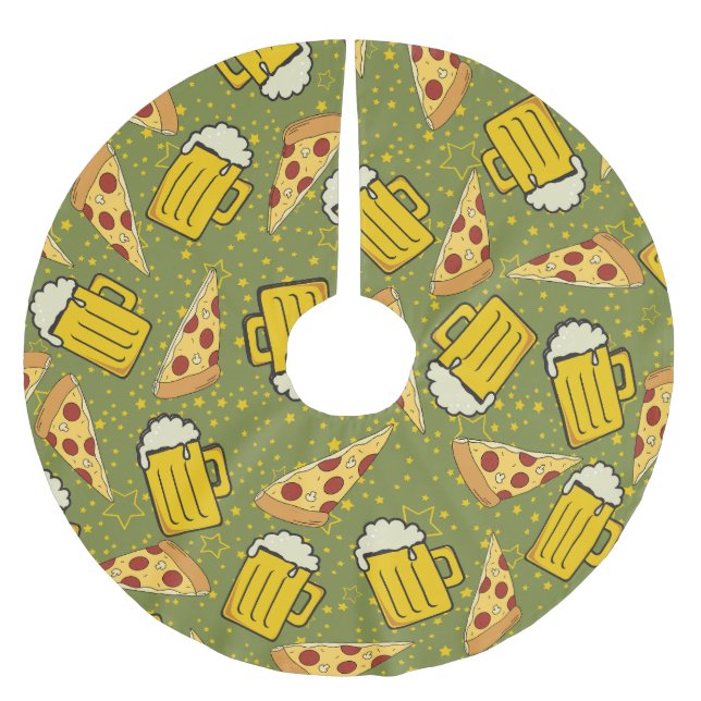 Bier und Pizza Muster Polyester Weihnachtsbaumdecke (Vorderseite)