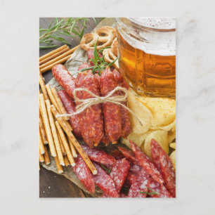 Bier und Snacks Postkarte