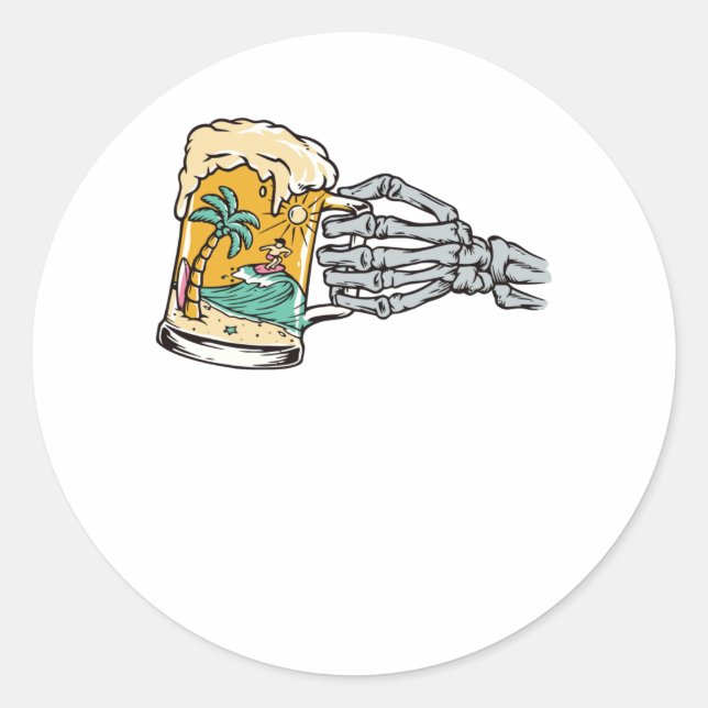 Bier und Strand Runder Aufkleber (Vorderseite)