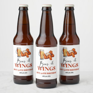 Bier und Wings Geburtstagsfeier Bierflaschenetikett