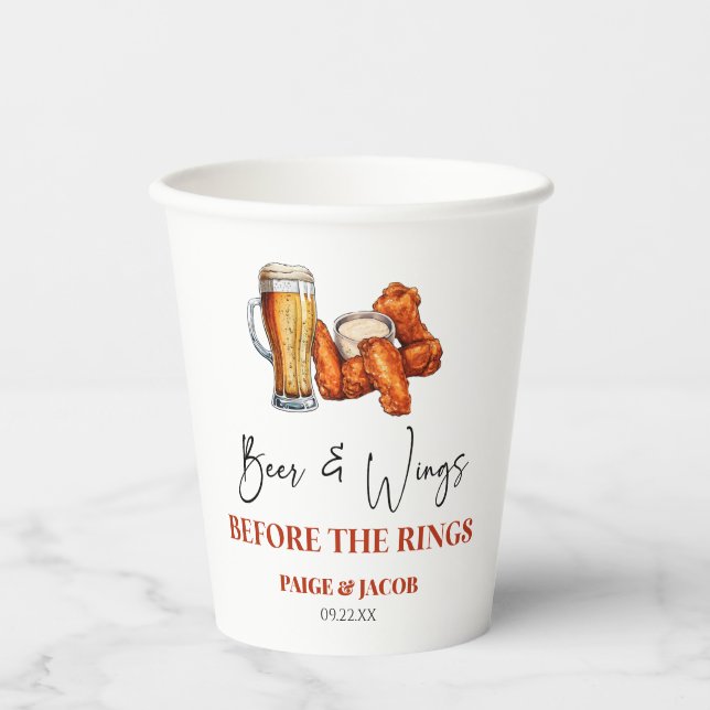 Bier und Wings vor dem Rings-Probeessen Pappbecher (Vorderseite)