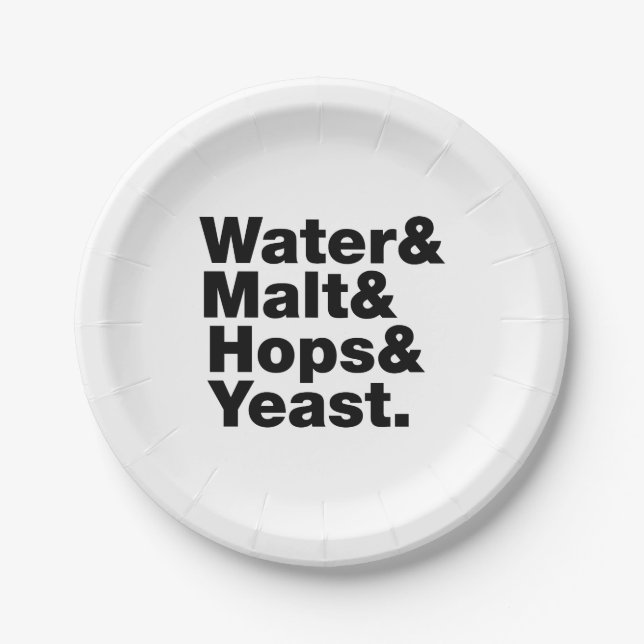 Bier = Wasser & Malt & Hopfen & Hefe. Pappteller (Vorderseite)