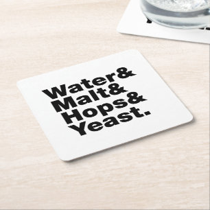 Bier = Wasser & Malt & Hopfen & Hefe. Rechteckiger Pappuntersetzer