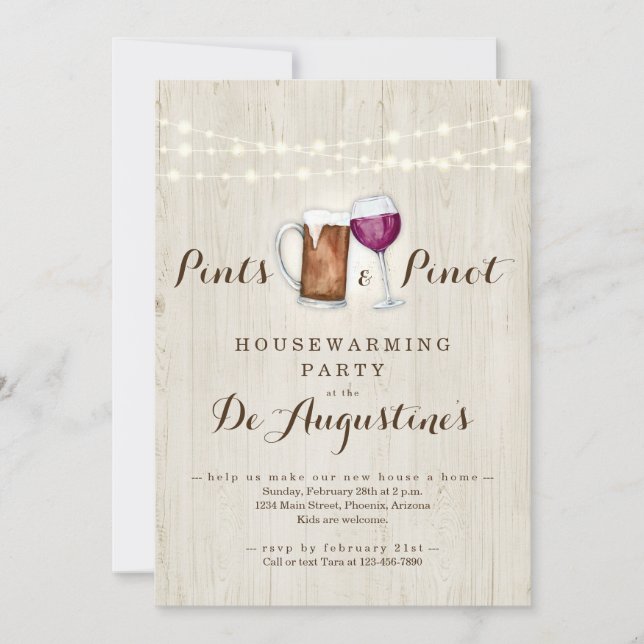 Bier & Weine Pints & Pinot Housewarming Party Einladung (Vorderseite)