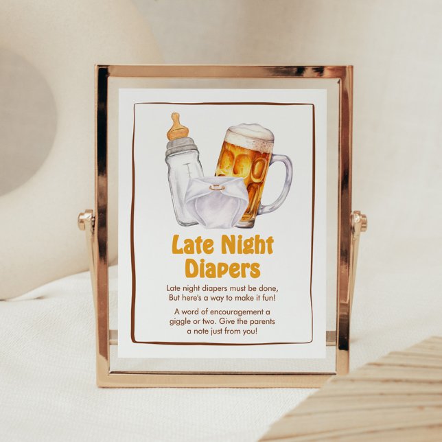 Bier Windeln Party Babydusche Spätnachtsspender Poster (Beer Diaper Party Baby Shower Late Night Diapers Sign)