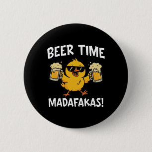 Bier-Zeit Madafakas Lustiges Meme-Ente Mit Bier Ch Button