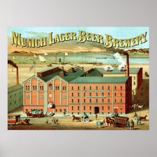 Bierbrauerei München ~ Vintage Werbung. Poster