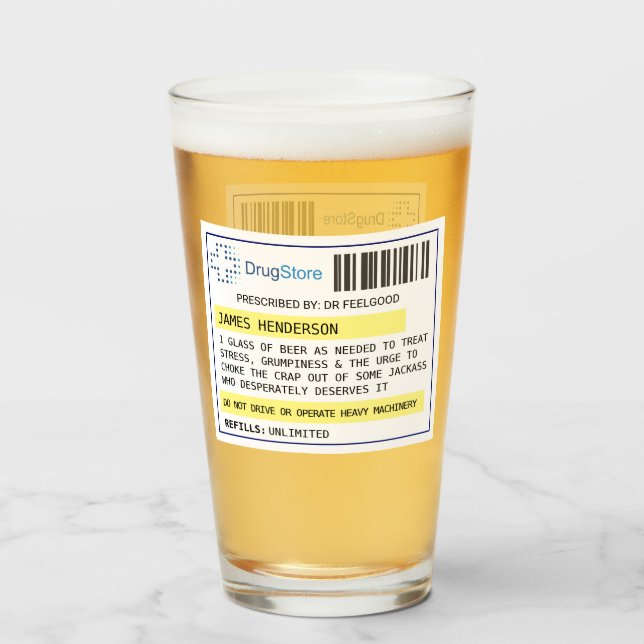 Bière amusante personnalisée / verre de prescripti (Devant (rempli))