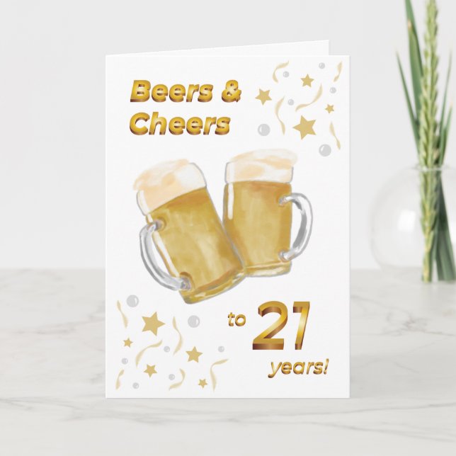 Biere & Cheers 21. Geburtstag Karte (Vorderseite)