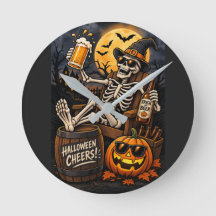 Bière d'Halloween squelette, une horloge murale am