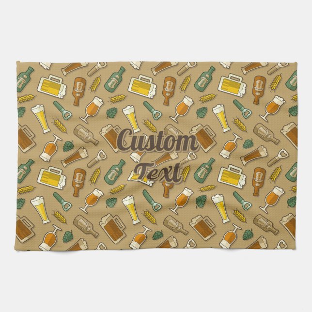 Bière Icônes Motif Serviette de cuisine (Horizontal)