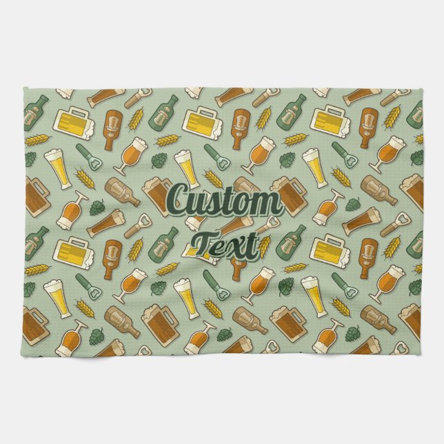 Bière Icônes Motif Serviette de cuisine (Horizontal)