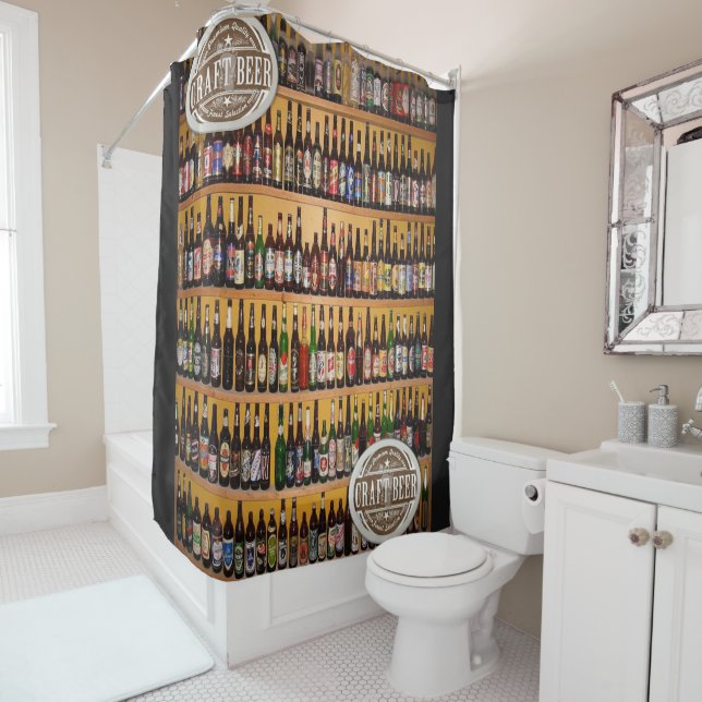 Bière mens bouteille noire rideau de douche (En situation)