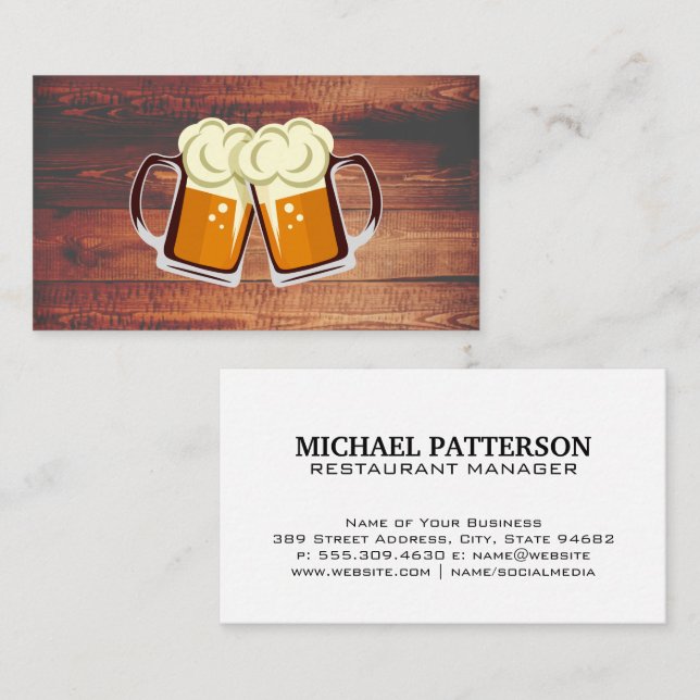 Bière Mugs Cheers Clink | Carte de visite bois (Devant / Derrière)
