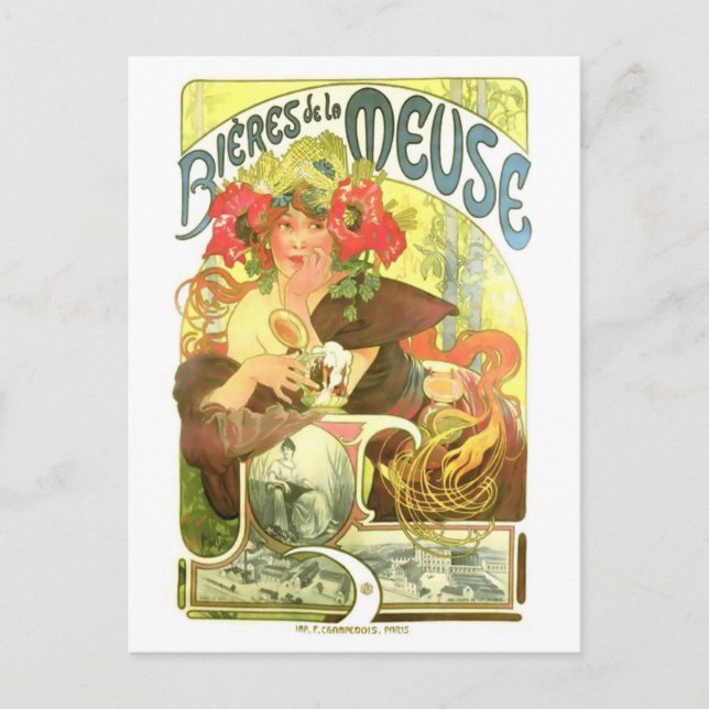 Bières de la Meuse, Alphonse Mucha Postkarte (Vorderseite)