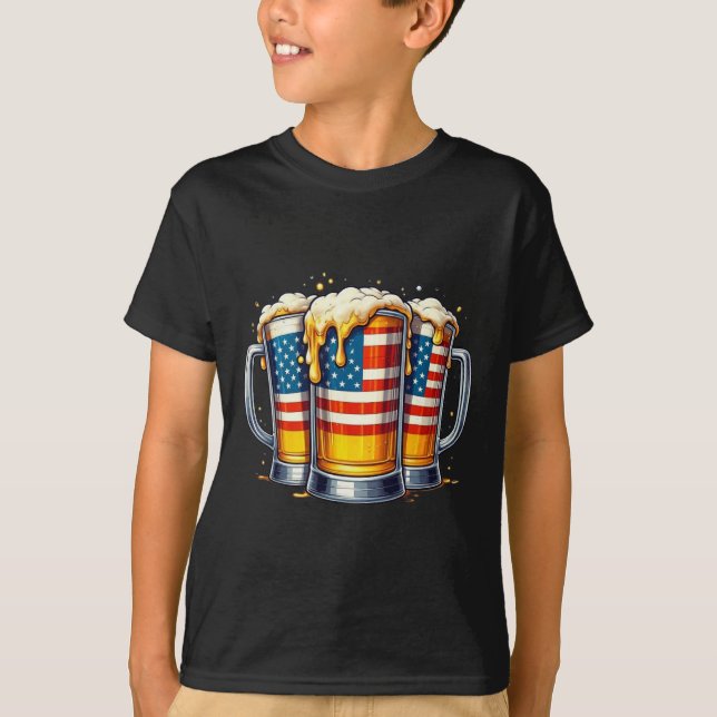 Bierflagge 4. Juli Männer Frauen trinken T-Shirt (Vorderseite)