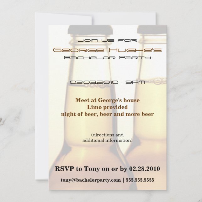 Bierflasche Bachelor Party Einladungen (Vorderseite)