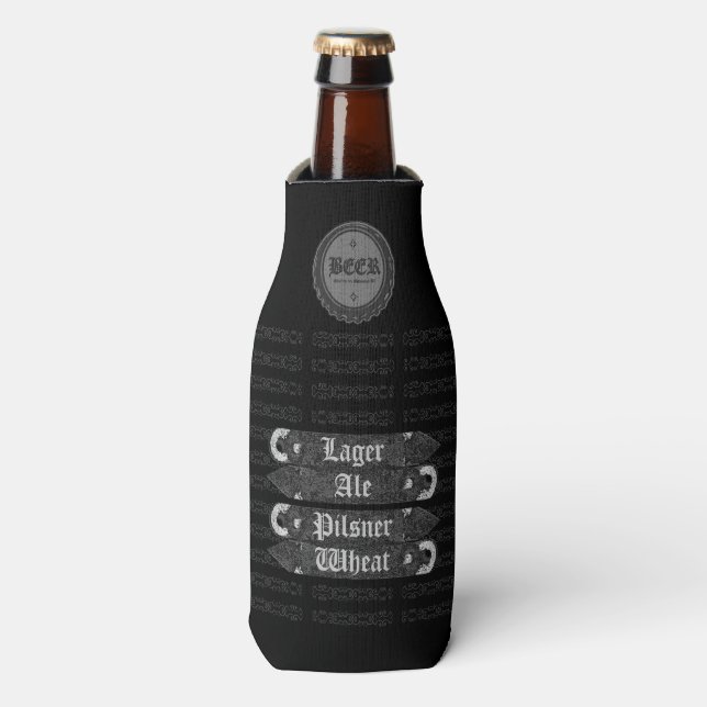 Bierflasche/Flaschenöffner grau/weiß 2 Flaschenkühler (Flaschenvorderseite)