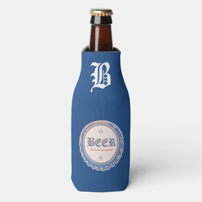 Bierflasche Kapsel blau/weiß Flaschenkühler (Flaschenvorderseite)