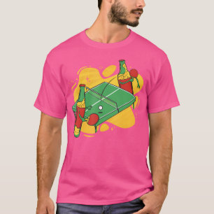 Bierflasche mit Tischtennis-Biertisch T-Shirt