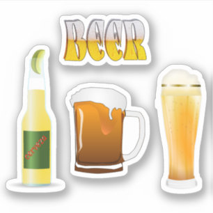 Bierflasche, Tasse Bier, I Liebe Beer Aufkleber